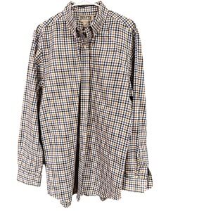 DULUTH TRADING CO BLUE GREEN TATTERSALL PLAID BUTTON SHIRT MENS L TALL TRIM FIT